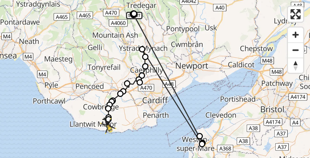 Routekaart van de vlucht: Police Helicopter to MOD St Athan, MOD St Athan