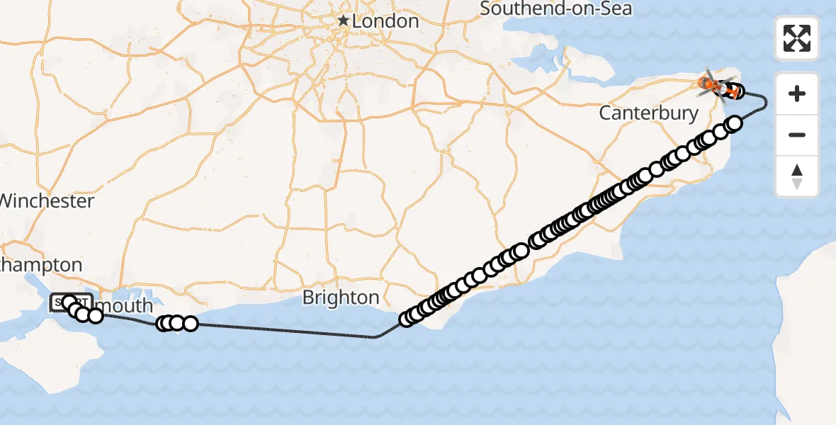 Flight route map: Coastguard Helicopter to Manston Airport, Manston Airport