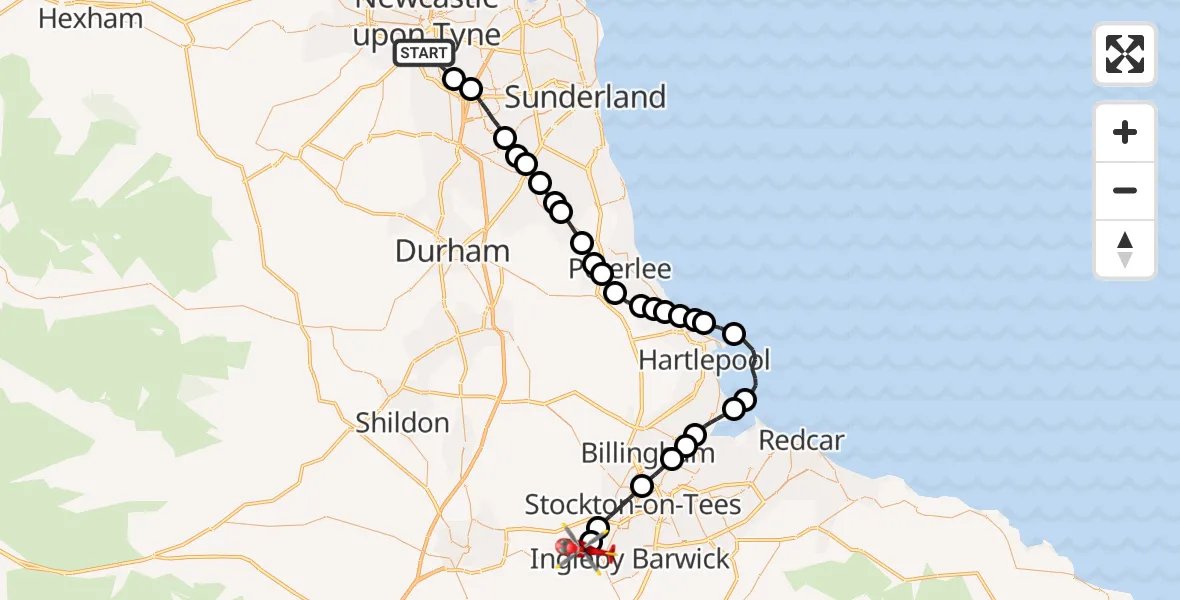 Routekaart van de vlucht: Air Ambulance Helicopter to Egglescliffe, Egglescliffe