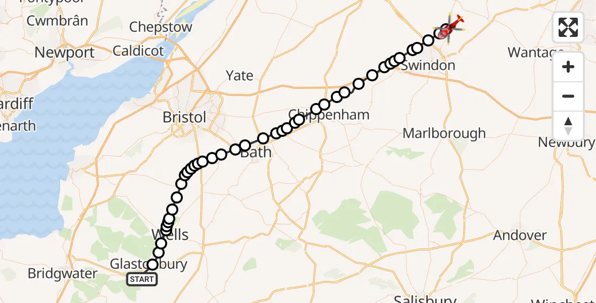 Routekaart van de vlucht: Air Ambulance Helicopter to Highworth, Highworth