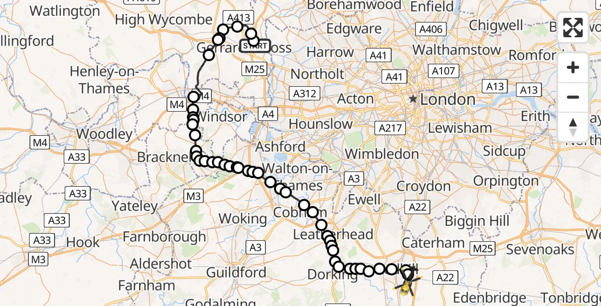 Routekaart van de vlucht: Police Helicopter to South Nutfield, Kings Mill Lane