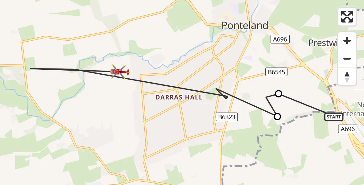 Routekaart van de vlucht: Air Ambulance Helicopter to Ponteland, Grenville Court