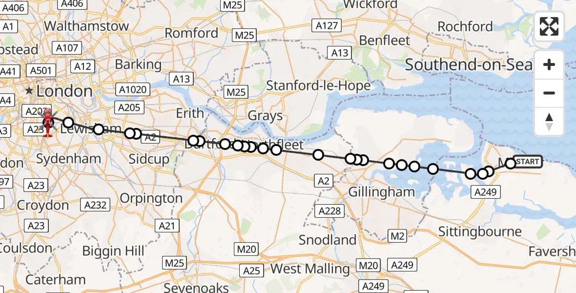 Routekaart van de vlucht: Air Ambulance Helicopter to Kings College London Hospital, Kings College London Hospital
