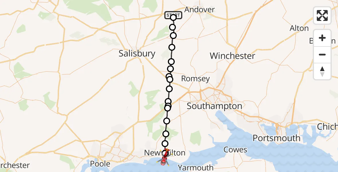 Routekaart van de vlucht: Air Ambulance Helicopter to Barton on Sea, Becton Lane