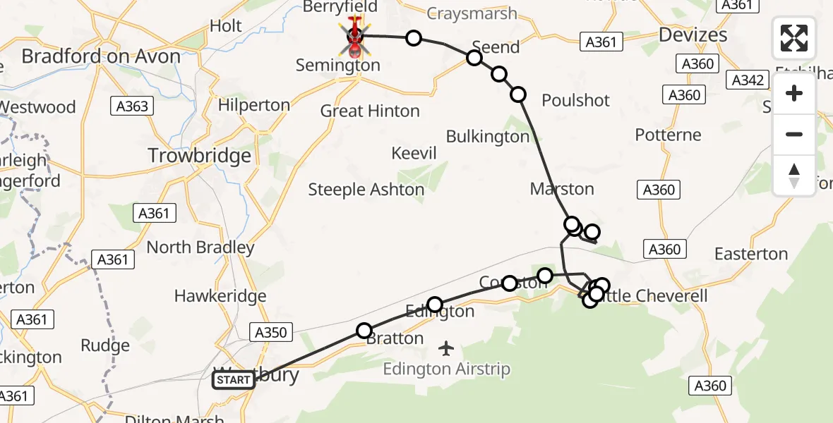 Routekaart van de vlucht: Air Ambulance Helicopter to Wiltshire Air Ambulance, Wiltshire Air Ambulance