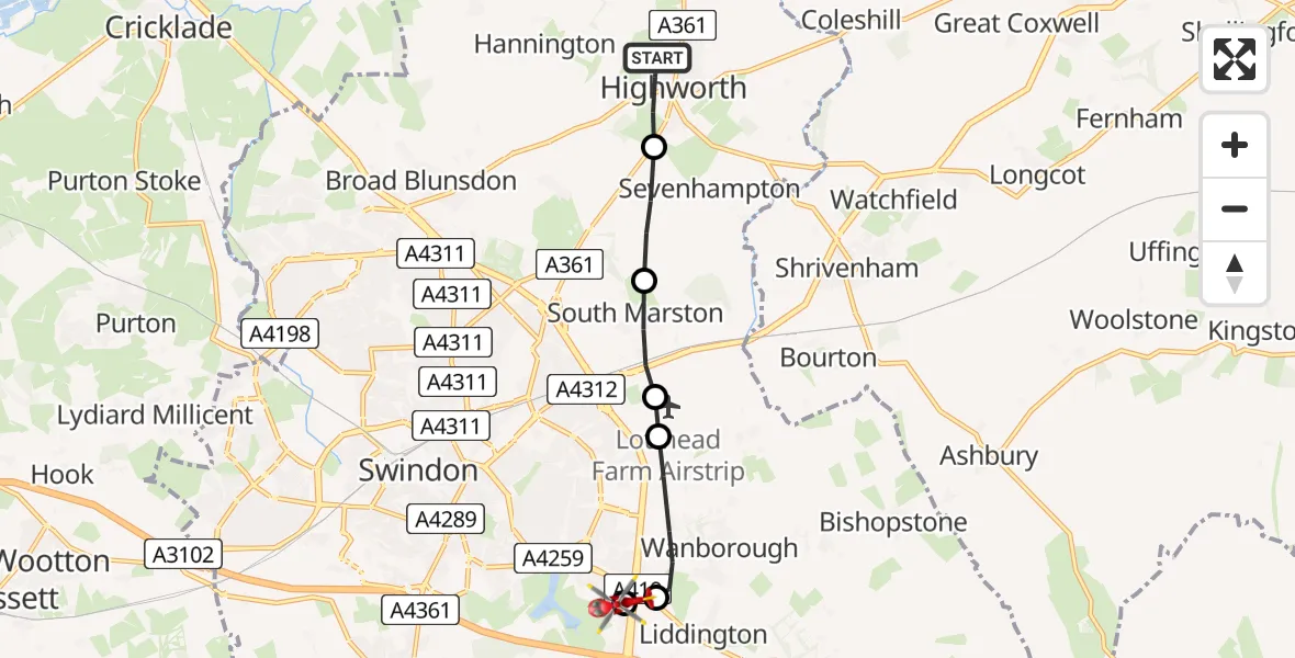 Routekaart van de vlucht: Air Ambulance Helicopter to Great Western Hospital, Purley Road