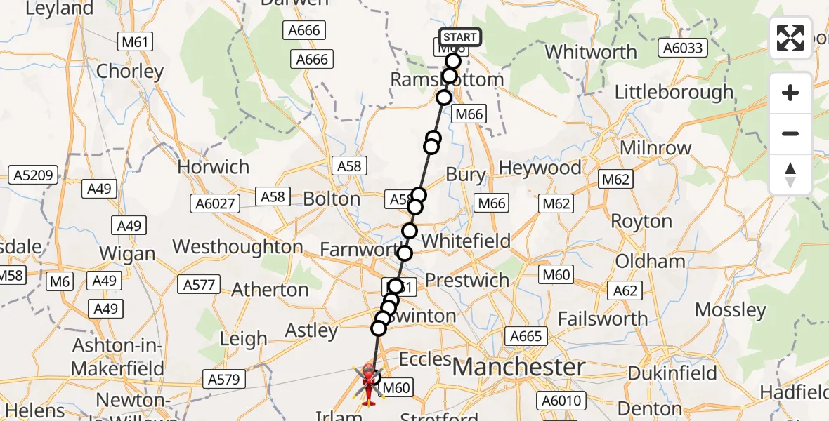 Routekaart van de vlucht: Air Ambulance Helicopter to Manchester Barton Aerodrome, Manchester Barton Aerodrome