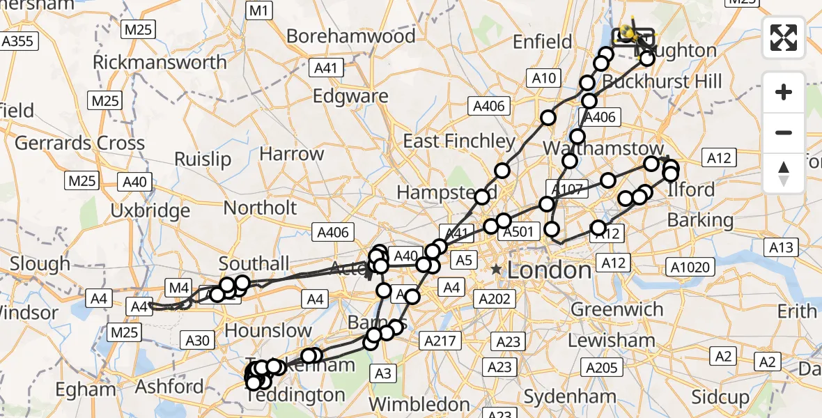 Routekaart van de vlucht: Police Helicopter to Metropolitan Police Air Support Unit Lippitts Hill, Metropolitan Police Air Support Unit Lippitts Hill