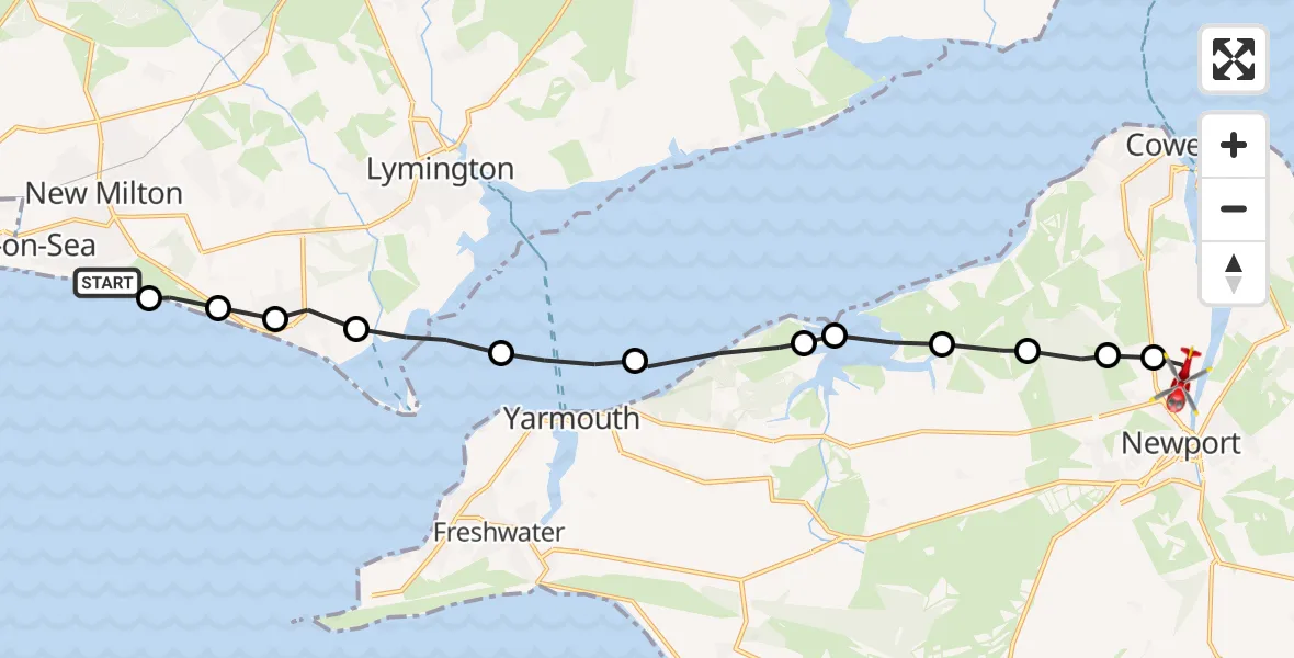Routekaart van de vlucht: Air Ambulance Helicopter to Newport, Dodnor Mews