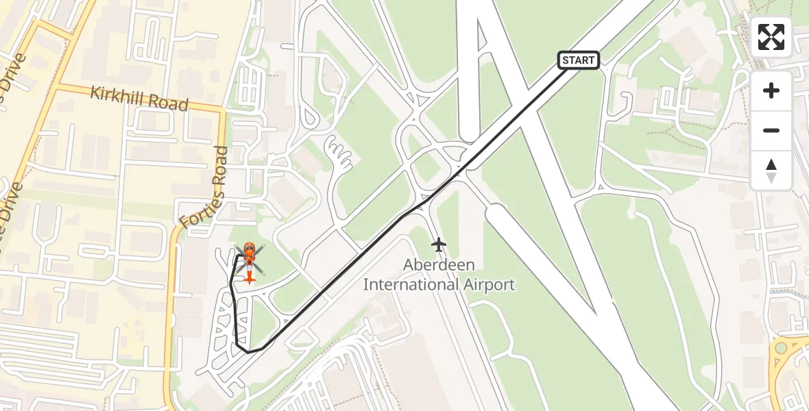Flight route map: Coastguard Helicopter to Aberdeen International Airport, Aberdeen International Airport