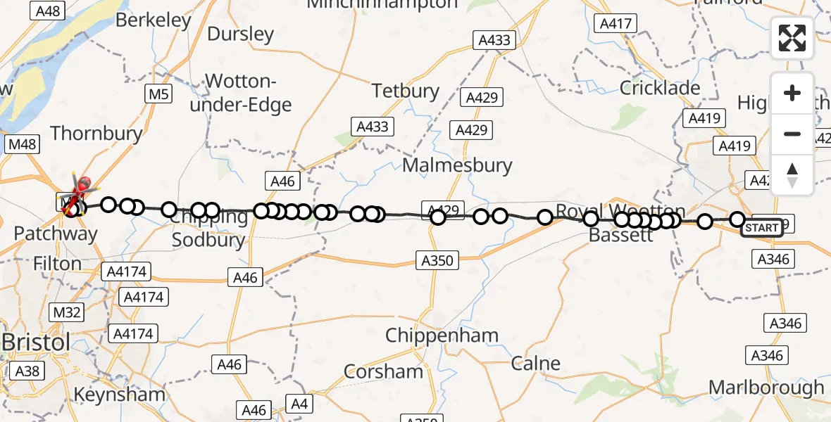 Routekaart van de vlucht: Air Ambulance Helicopter to Hortham, South Road