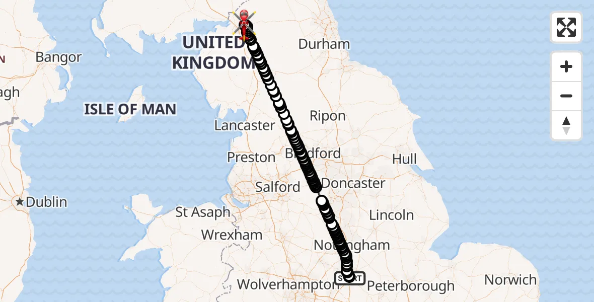 Routekaart van de vlucht: Air Ambulance Helicopter to Carlisle Lake District Airport, Carlisle Lake District Airport