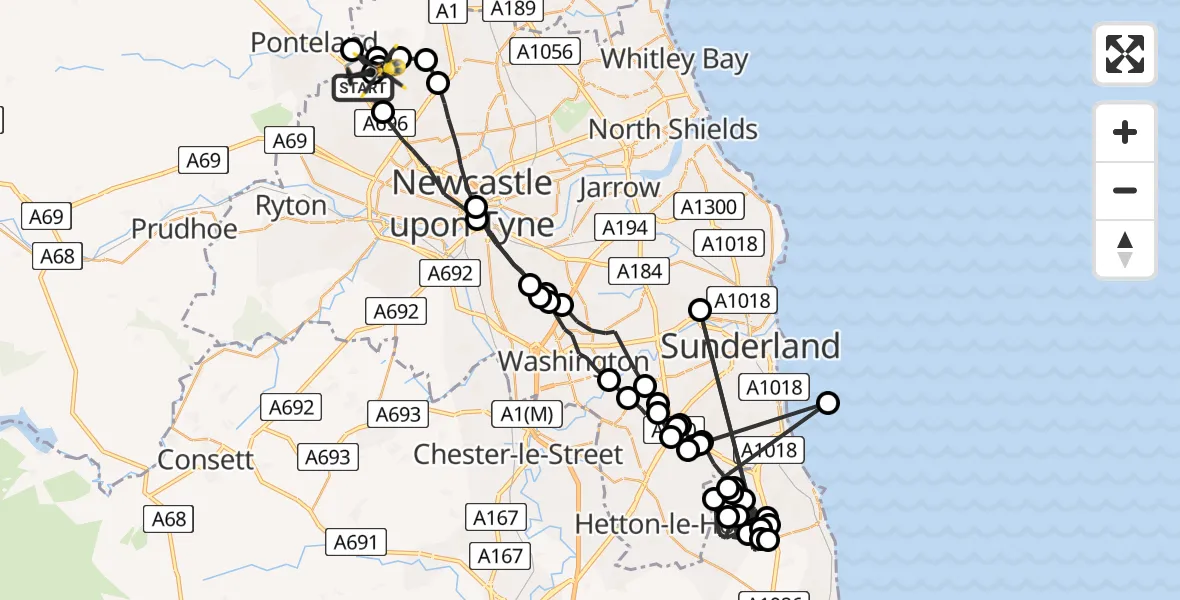 Routekaart van de vlucht: Police Helicopter to Newcastle International Airport, Newcastle International Airport