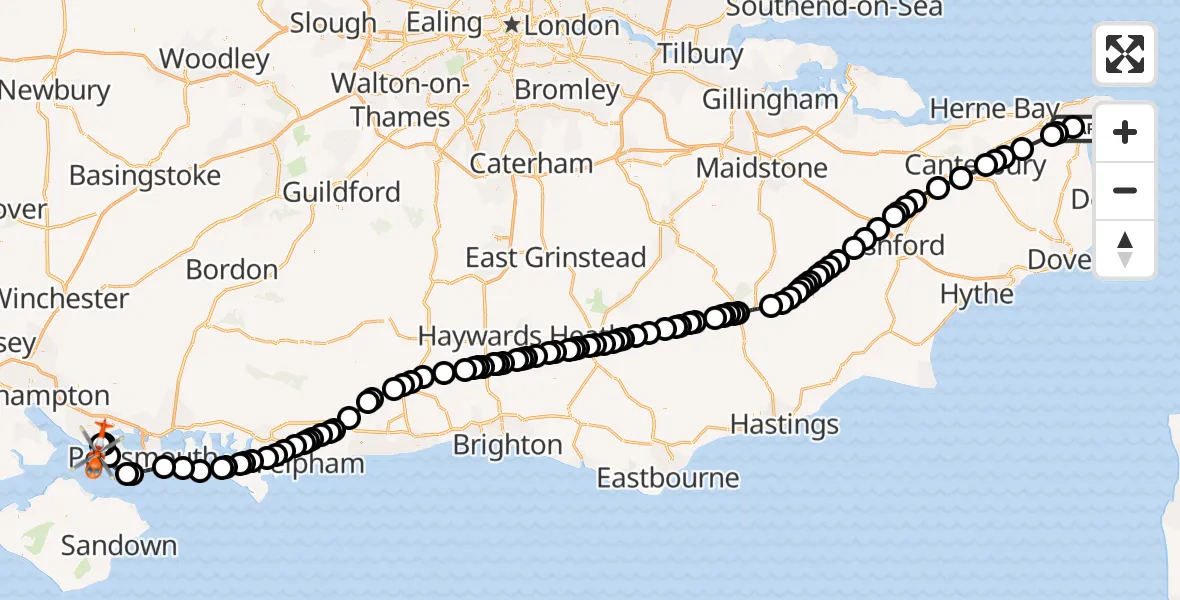 Flight route map: Coastguard Helicopter to Solent Airport, Solent Airport