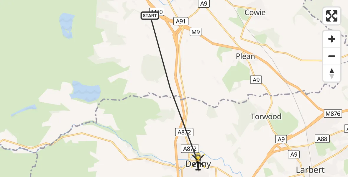 Routekaart van de vlucht: Police Helicopter to Denny, Stirling Street