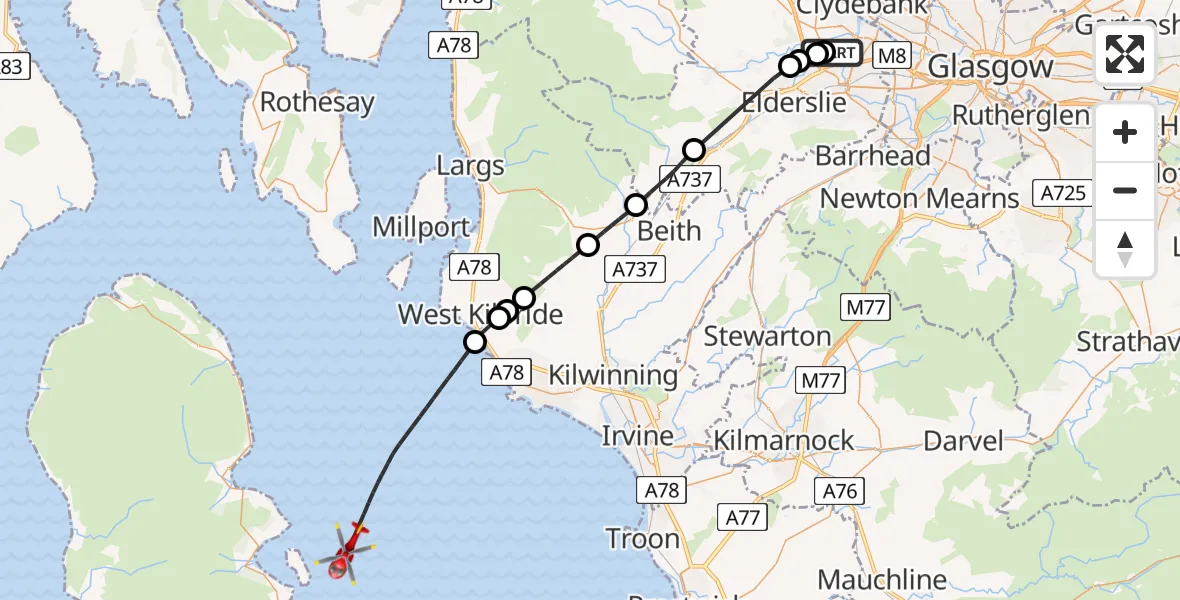 Flight route map: Air Ambulance Helicopter to Inner Seas, Inner Seas