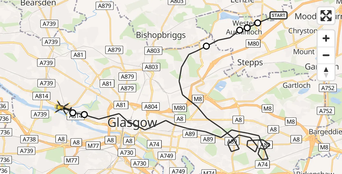 Routekaart van de vlucht: Police Helicopter to Glasgow, Hayburn Street