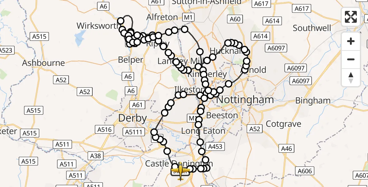Routekaart van de vlucht: Police Aircraft to East Midlands Airport, East Midlands Airport