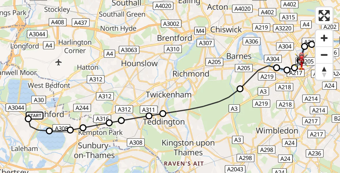 Routekaart van de vlucht: Air Ambulance Helicopter to London Heliport, London Heliport