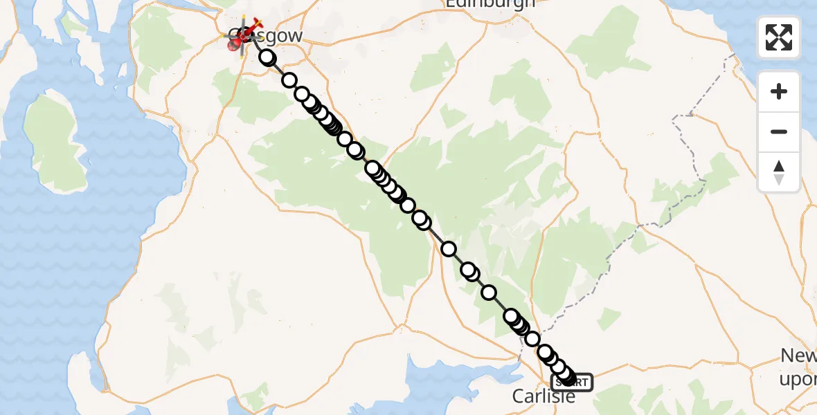 Routekaart van de vlucht: Air Ambulance Helicopter to Queen Elizabeth Hospital, Queen Elizabeth Hospital