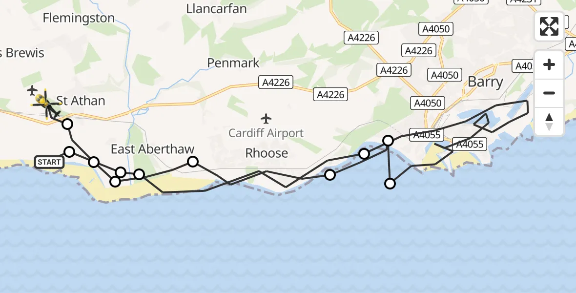Flight route map: Police Helicopter to MOD St Athan, MOD St Athan
