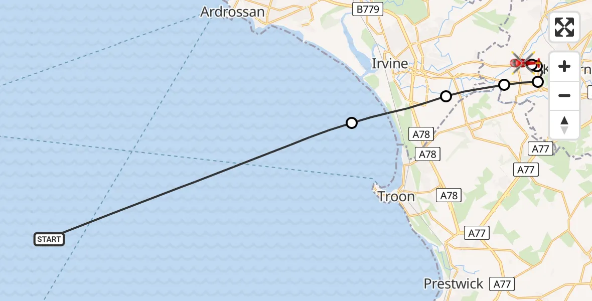 Routekaart van de vlucht: Air Ambulance Helicopter to Crosshouse, Kilmarnock Road