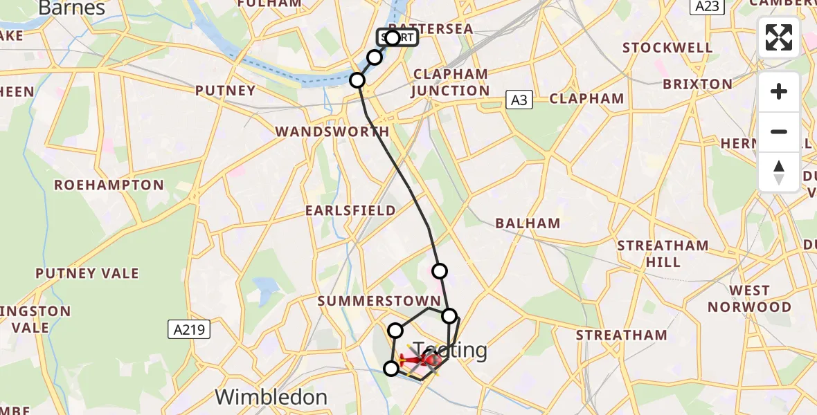 Flight route map: Air Ambulance Helicopter to St Georges Hospital, St Georges Hospital
