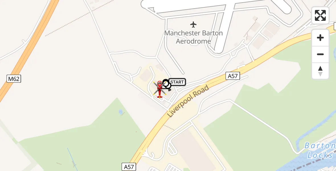 Flight route map: Air Ambulance Helicopter to Irlam, Barton Moss Road