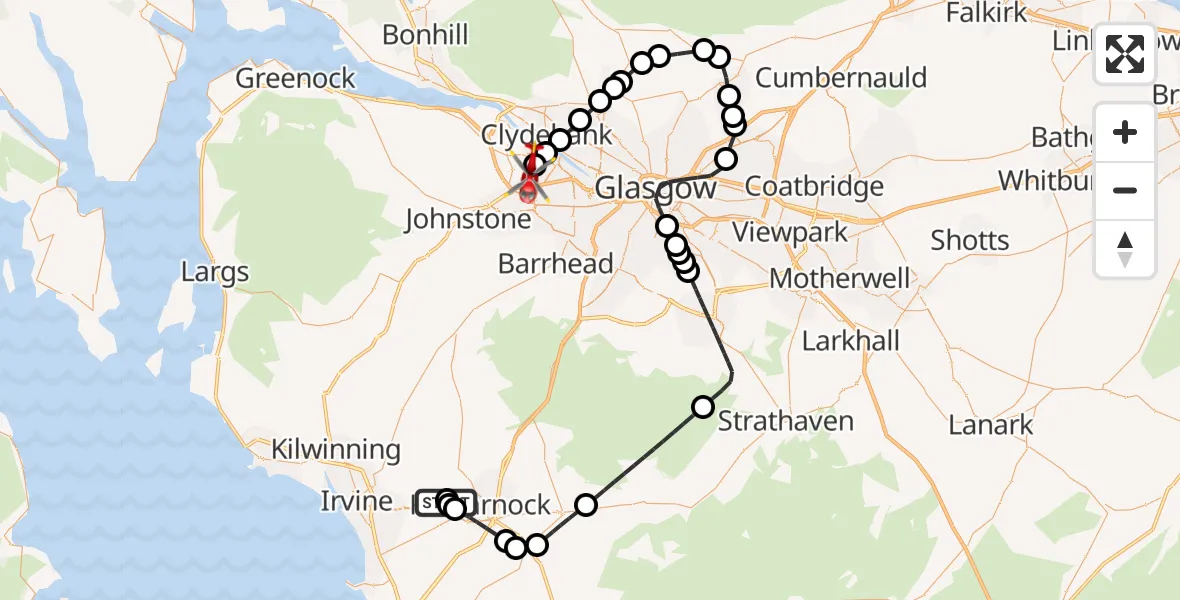 Routekaart van de vlucht: Air Ambulance Helicopter to Glasgow Airport, Glasgow Airport