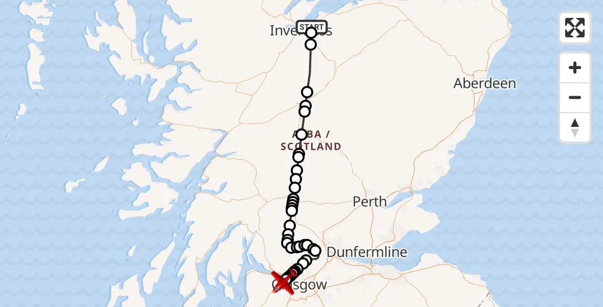 Flight route map: Air Ambulance Aircraft to Glasgow Airport, Glasgow Airport