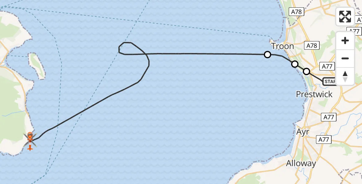 Flight route map: Coastguard Helicopter to Inner Seas, Inner Seas