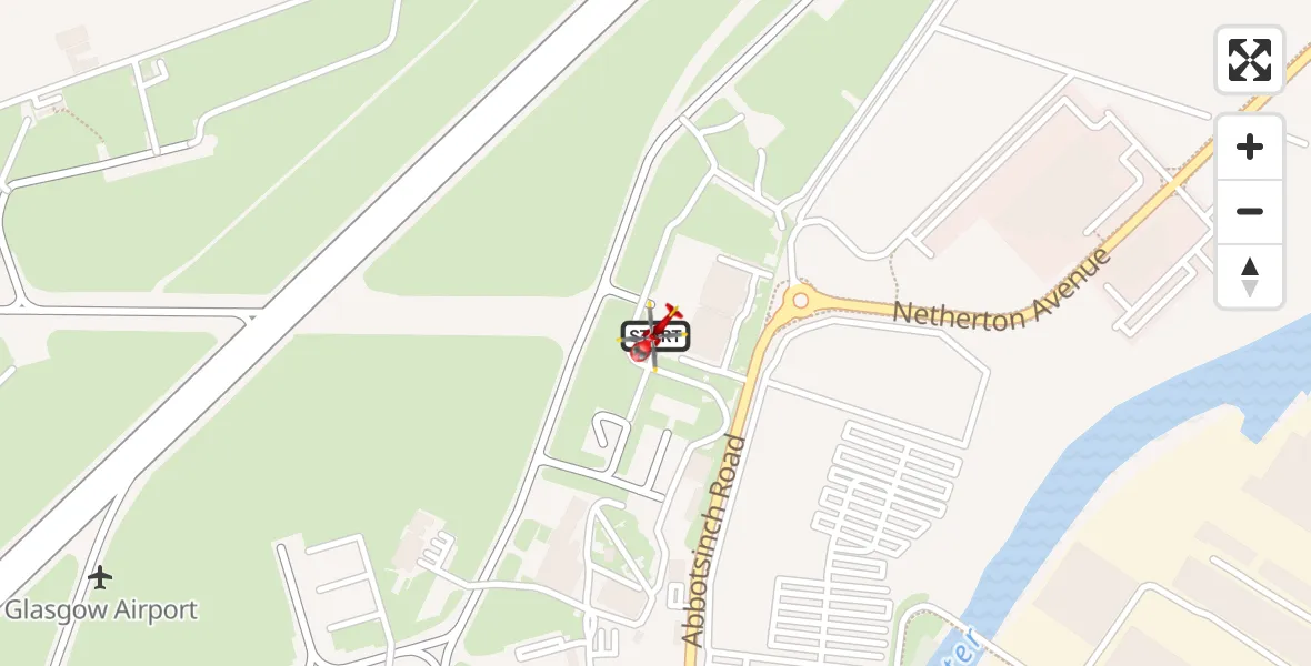Flight route map: Air Ambulance Helicopter to Glasgow Airport, Glasgow Airport
