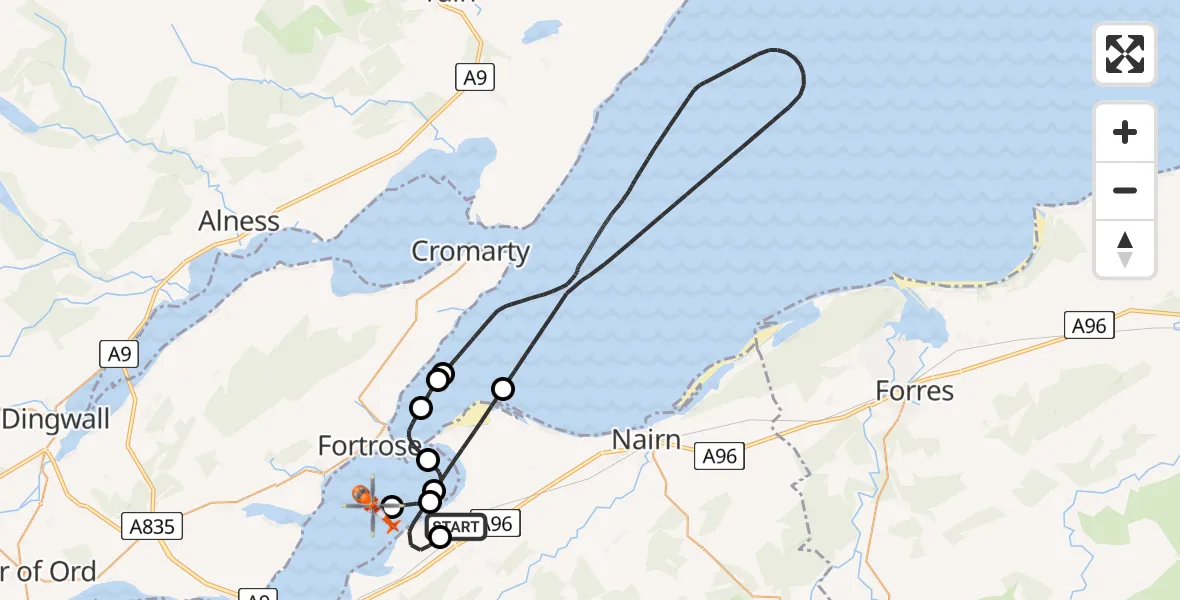 Flight route map: Coastguard Helicopter to Fortrose, Fortrose
