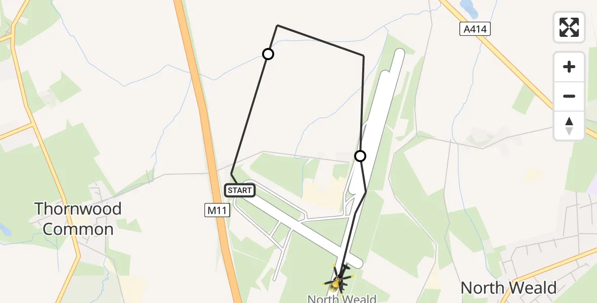 Flight route map: Police Helicopter to North Weald Airfield, North Weald Airfield