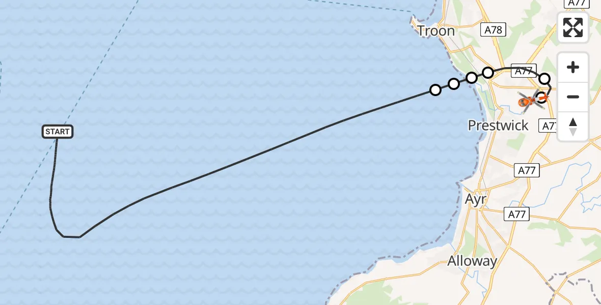 Routekaart van de vlucht: Coastguard Helicopter to Glasgow Prestwick Airport, Glasgow Prestwick Airport