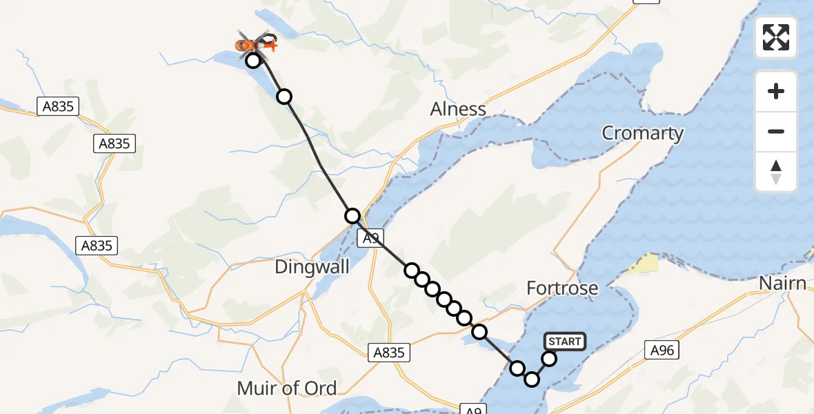 Routekaart van de vlucht: Coastguard Helicopter to Loch Glass, Fortrose