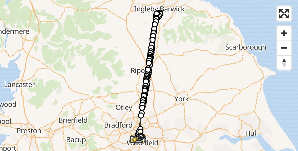 Routekaart van de vlucht: Police Helicopter to East Ardsley, Stoney Lane