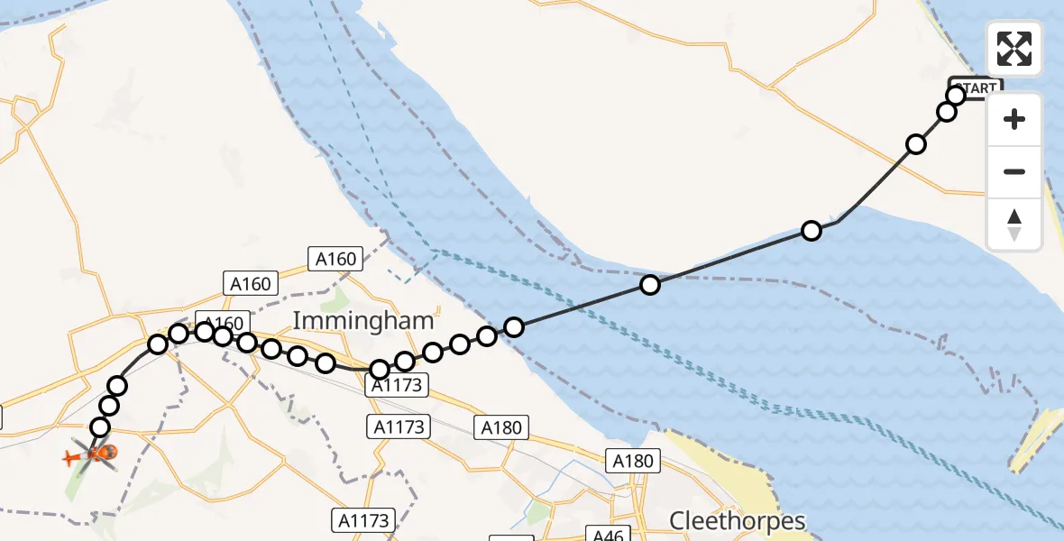 Routekaart van de vlucht: Coastguard Helicopter to Humberside Airport, Humberside Airport