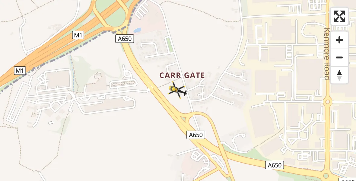 Routekaart van de vlucht: Police Helicopter to Wakefield, Bradford Road