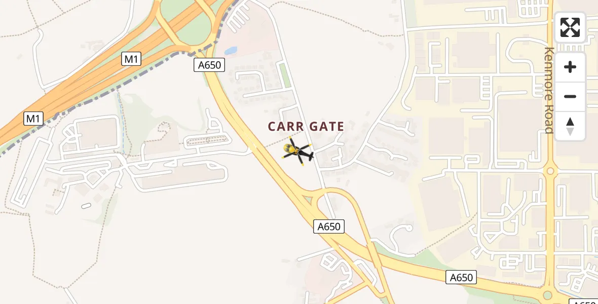 Routekaart van de vlucht: Police Helicopter to Wakefield, Bradford Road