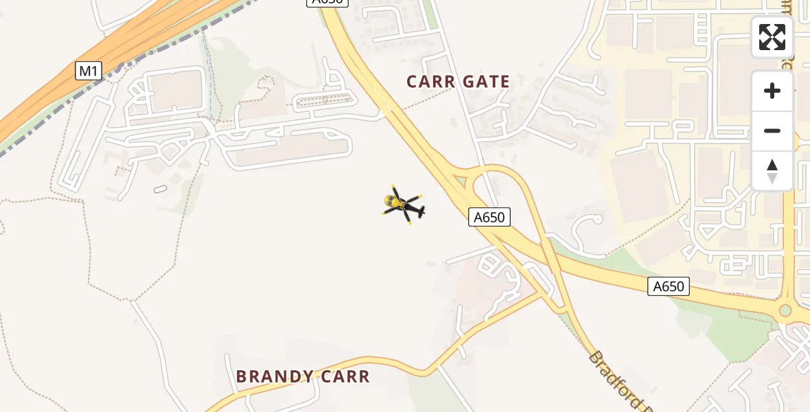 Flight route map: Police Helicopter to Wrenthorpe, A650