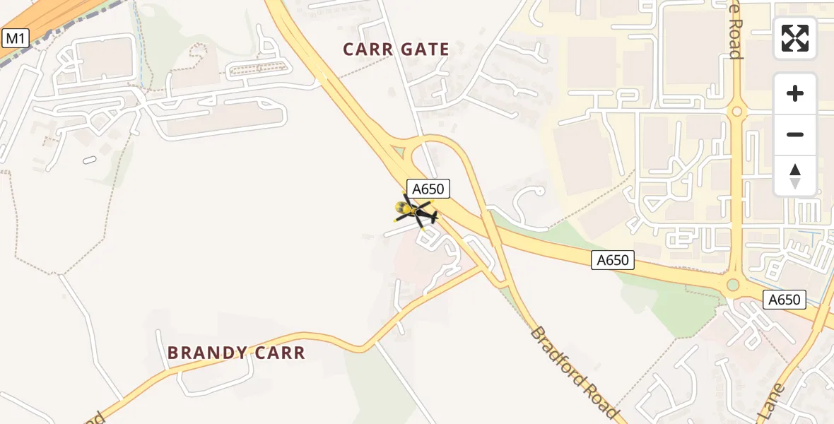 Flight route map: Police Helicopter to Wrenthorpe, A650