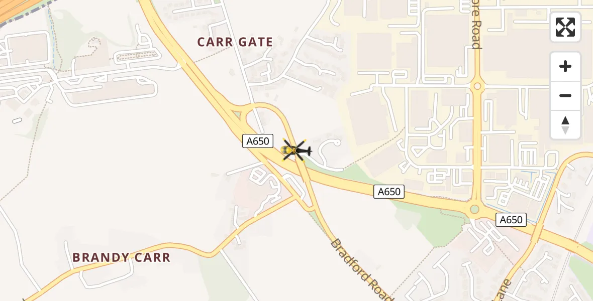 Routekaart van de vlucht: Police Helicopter to Wrenthorpe, Bradford Road