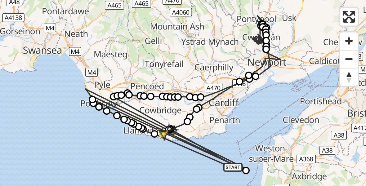 Routekaart van de vlucht: Police Helicopter to MOD St Athan, MOD St Athan