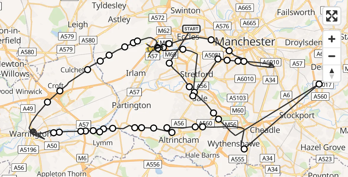 Routekaart van de vlucht: Police Helicopter to Manchester Barton Aerodrome, Manchester Barton Aerodrome