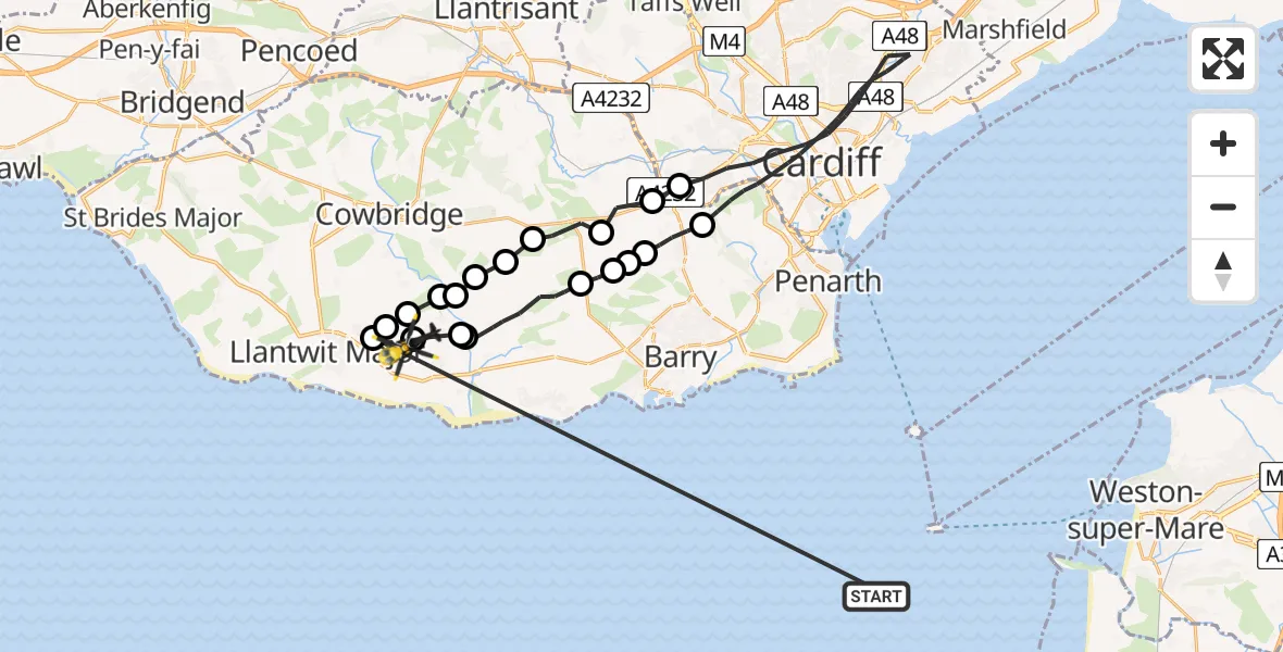 Flight route map: Police Helicopter to MOD St Athan, MOD St Athan