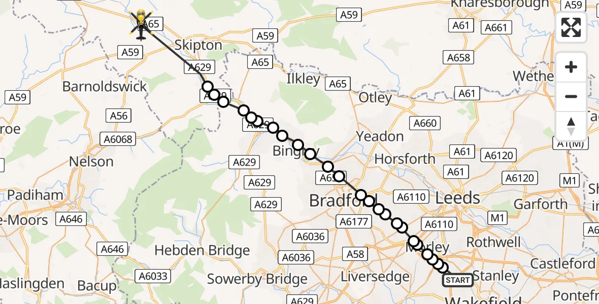 Routekaart van de vlucht: Police Helicopter to Gargrave, Skipton Road