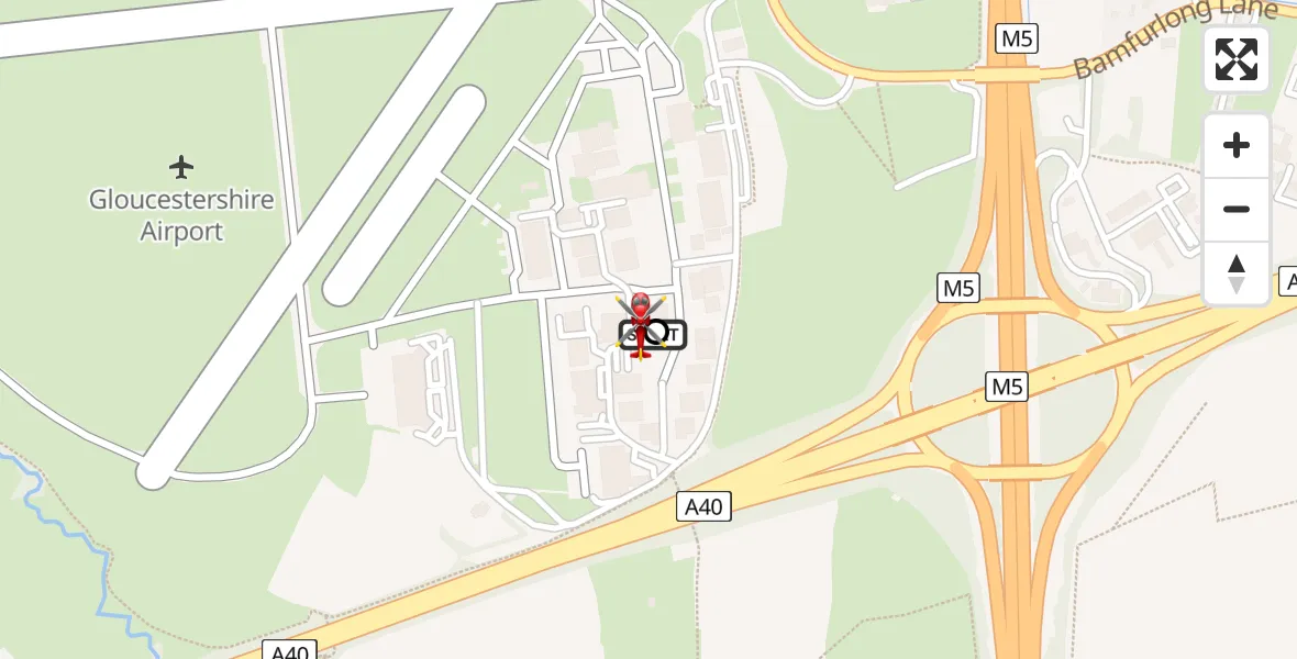 Flight route map:  to Churchdown, A40