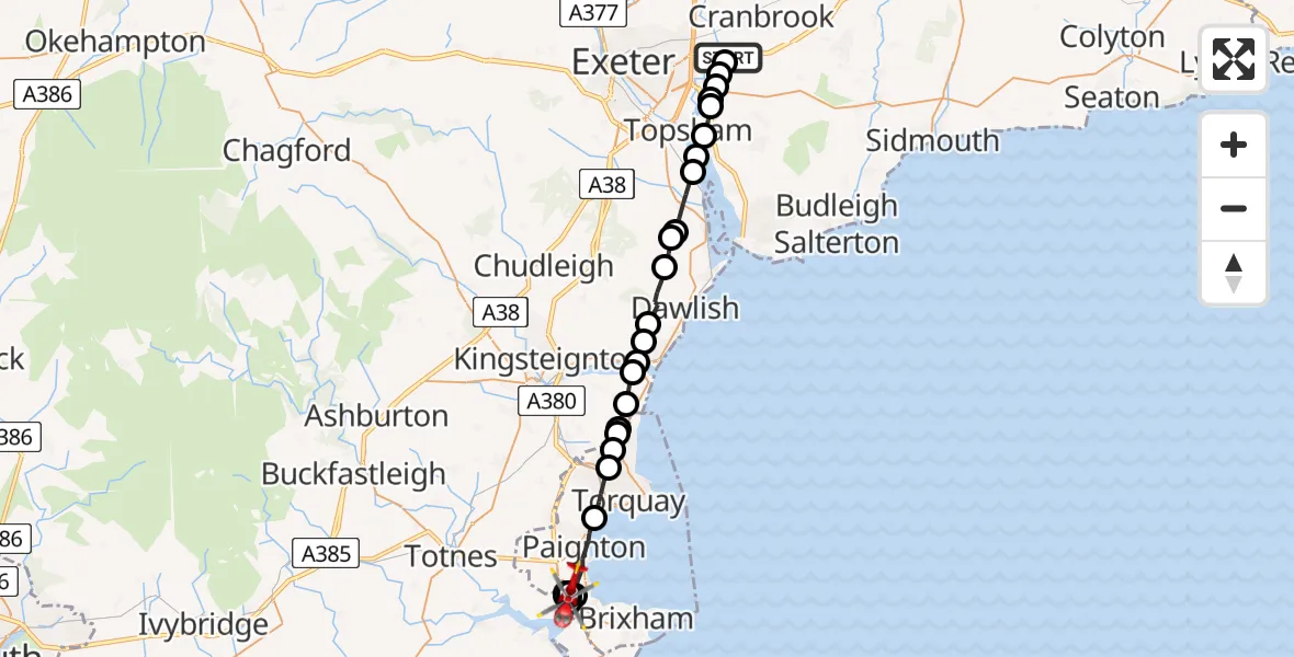 Routekaart van de vlucht: Air Ambulance Helicopter to Whiterock, Brixham Road