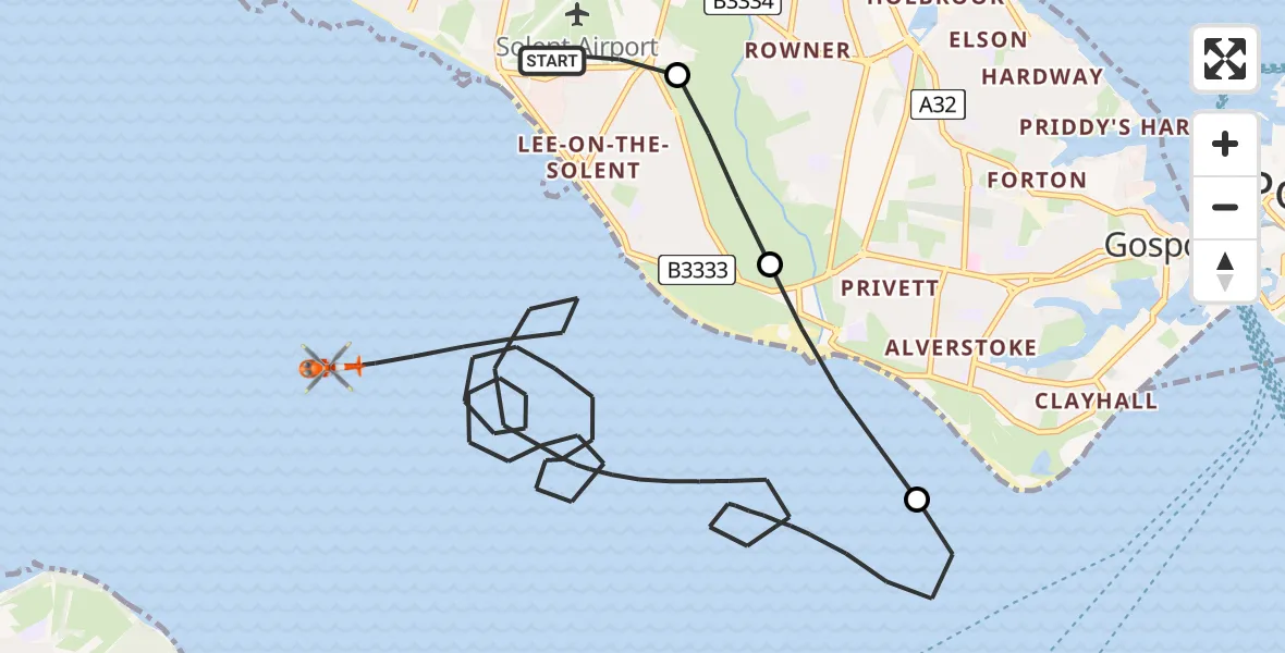 Flight route map: Coastguard Helicopter to English Channel, English Channel
